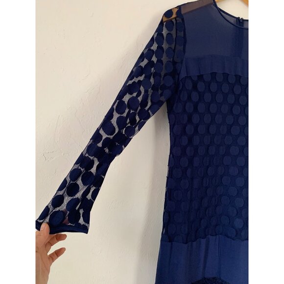 Diane Von Furstenberg Navy Sheer Polka Dot Lace Shift Dress Size 10 - Picture 4 of 11
